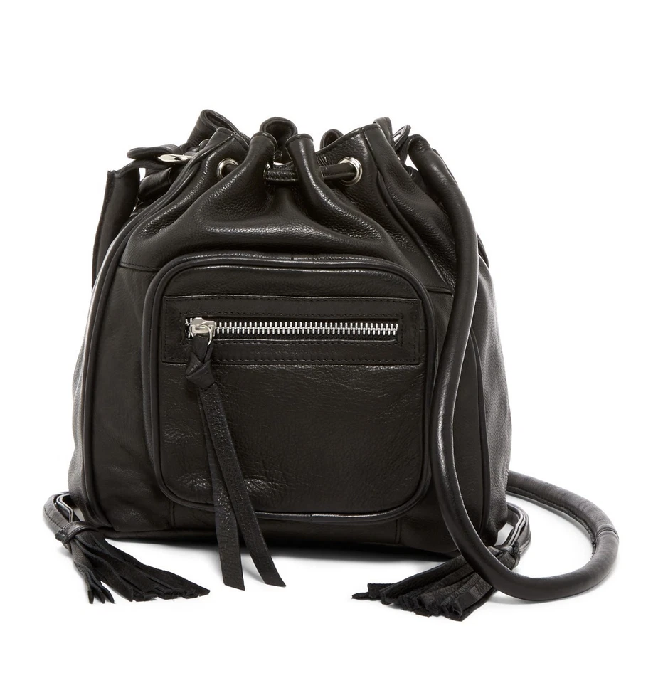 NUEVO BOLSO BANDOLERA ANTHROPOLOGIE $188 DAY & MOOD CUERO NEGRO ROSA BUCKET Foto 1 de 2