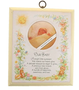 VTG Hallmark Wooden Our Baby Photo Plaque Pastel Yellow with Verse 1982 - Picture 1 of 6