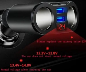 3 in 1  12V Cigarette Socket Splitter Plug Dual USB Charger Voltage Meter - Picture 1 of 4
