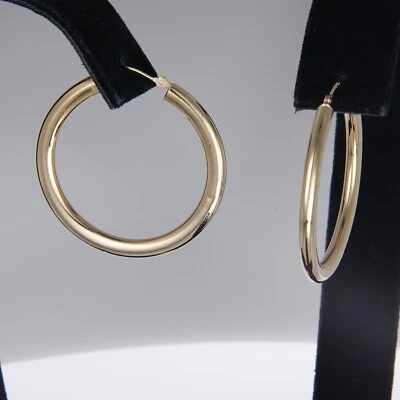 14K Yellow Gold Tube Hoop Earrings Designer UT Fine Estate - Image 1 of 4