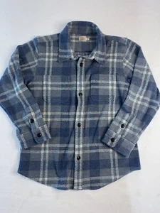 Faherty Button Up Shirt Boys 8 Blue Plaid Fleece Flannel Outdoor Lumberjack - Picture 1 of 7