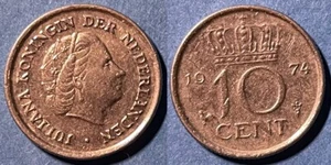 Netherlands 1974 10 Cents - Juliana KM-182 Nickel XF #8 - US Seller - Picture 1 of 1