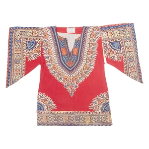 Vintage Tunic Girls Printed Blouse Red V-Neck Long Sleeve 90s Crazy Pattern M - Picture 1 of 6