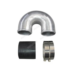 3" Cast Aluminium Elbow U Pipe 180 Degree Polished + Black Hose + Clamps - Bild 1 von 1