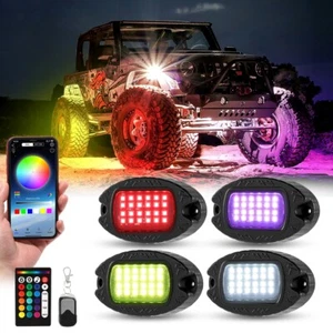 4X RGB LED Rock Light Underbody Fender Glow Lamp Offroad bluetooth Truck SUV ATV - Foto 1 di 12