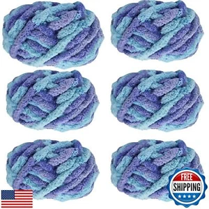 Super Bulky Chunky Blanket Chenille Yarn Stripes Multicolored Purple Blue 6 P - Picture 1 of 5