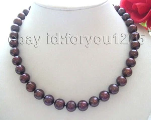 Genuine Natural 11mm Chocolate Round Pearl Necklace 18KGP #c1930! - Picture 1 of 6