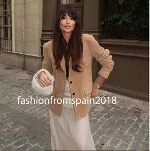 ZARA NEW WOMAN 100% SUEDE BLAZER JACKET BEIGE XS-XL 4341/824/710 - Picture 1 of 4