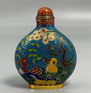 Collectible noble copper Cloisonne enamel Painting Mandarin duck snuff bottle - Picture 1 of 9