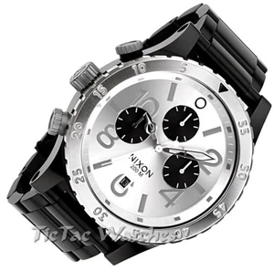 NIXON A486-180 48-20 CHRONO MENS BRAND NEW BLACK SILVER TONE WATCH-FAST DELIVERY - Picture 1 of 9
