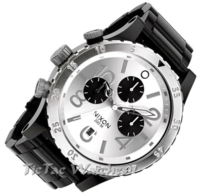 NIXON A486-180 48-20 CHRONO MENS BRAND NEW BLACK SILVER TONE WATCH-FAST DELIVERY - Image 1 of 4