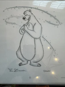 Dibujo de boceto firmado original de Baloo del libro de la selva de Disney por Paul Banwer - Imagen 1 de 5