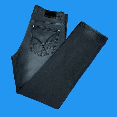 Jeans Old Skool Para Hombre Talla 34x32 Pierna Recta Bigotes Gris Desteñido Denim Leer** Foto 1 de 4