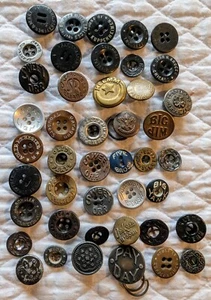 Vtg Lot of 44 Brass Metal Workwear Buttons Overalls NAME BRAND Osh Kosh more - Picture 1 of 5