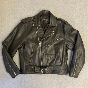 Vintage Unik Leder Motorrad Jacke Herren 42 schwarz Biker schwer robust 90er - Bild 1 von 14