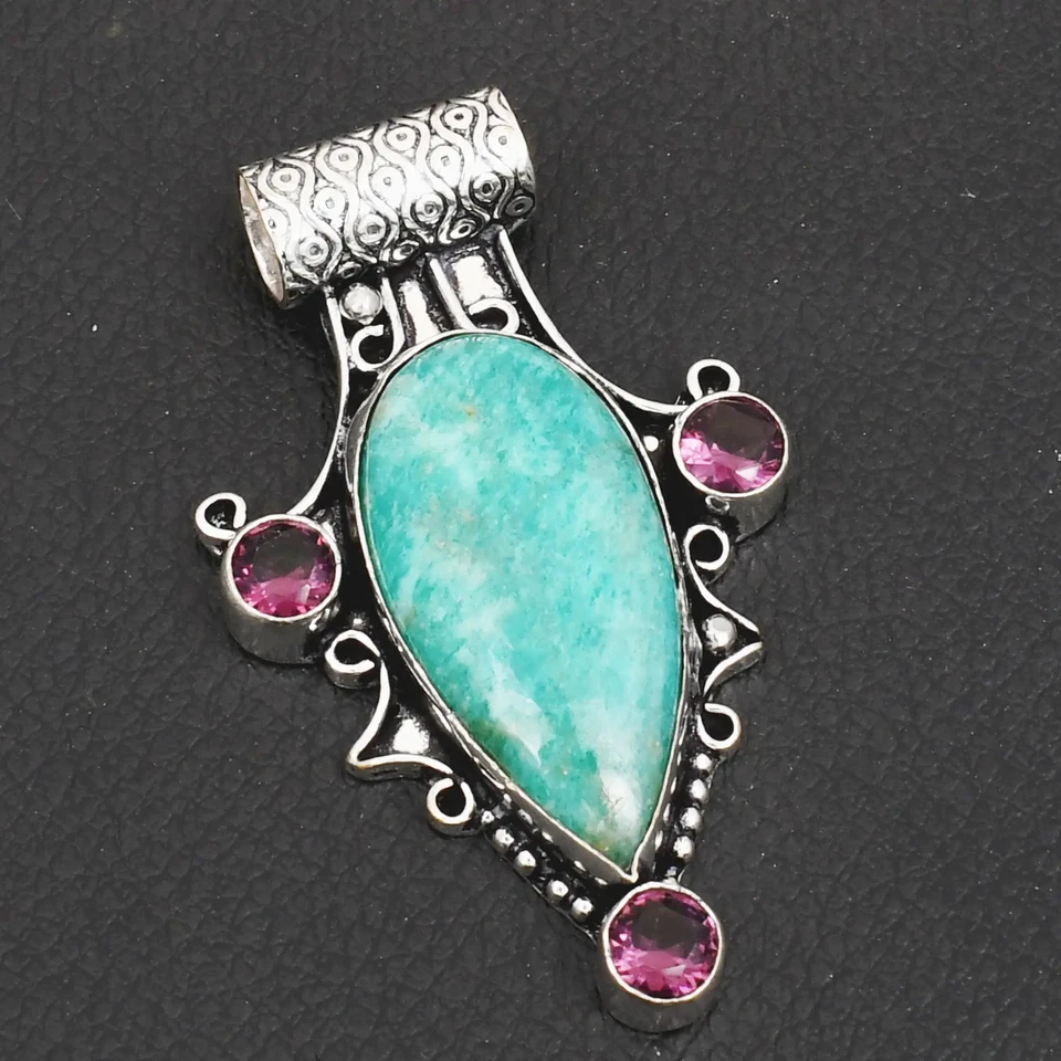 Amazonita Amatista Piedras Preciosas Hecho a Mano Colgante Joyería Para Año Nuevo 2.2" AP-37742 Foto 1 de 1