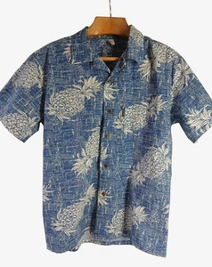 Palmwave Mens Blue Hawaiian Shirt Pineapple Size L Short Sleeve Aloha Beach - Picture 1 of 12