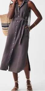 Neu mit Etikett Faherty Dream Baumwollgaze Costa Gürtel Taille Midikleid gewaschen schwarz XS - Bild 1 von 6