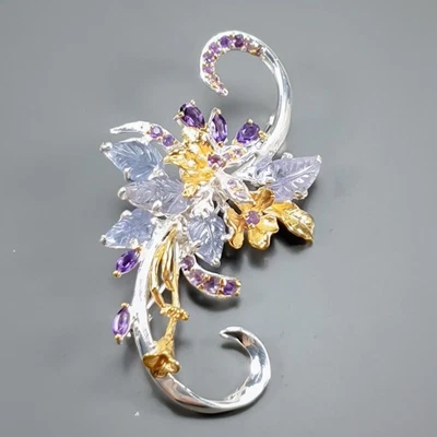 Broche de tanzanita natural para joyería de plata de ley 925/NB30419 Foto 1 de 4