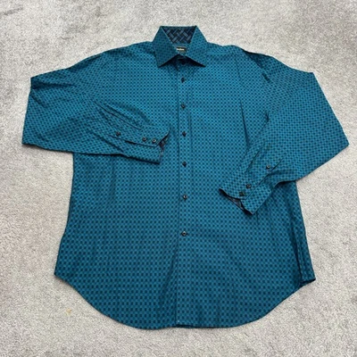 Camisa Neiman Marcus Abotonada Para Hombre Grande Azul Negro Algodón Cuadros Puño Abatible Foto 1 de 4