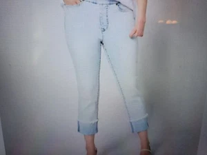 NEW Isaac Mizrahi Live True Denim Crop Straight Leg Jeans w/Cuff Size 16 bleach - Picture 1 of 5