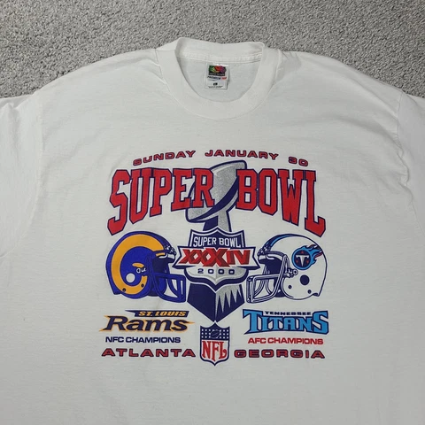 2000 Super Bowl XXXIV Rams vs Titans T-Shirt Men's  XL White (Flaw) Cover