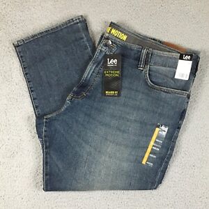 Lee Jeans Mens 46x28 Blue Extreme Motion Relaxed Fit Straight Leg New Maverick