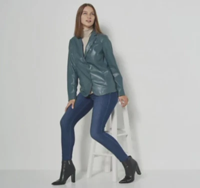 Blazer Denim & Co. Cuero Sintético Cuello Pizarra Oscura Talla XL A460288 Foto 1 de 3