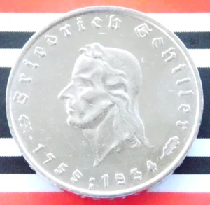 GERMAN 5 REICHSMARK 1934 F SCHILLER 175th Birth Silver Coin 3RD REICH WW2 Mark - Picture 1 of 11
