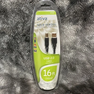 Ativa Gold Series USB 2.0 16ft A Plug/B Plug NEW 24K Gold Printer Cable - Image 1 of 4