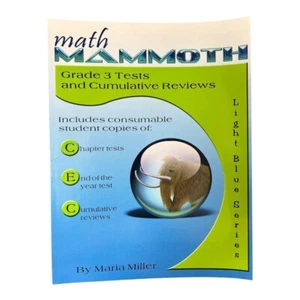 Math Mammoth Grade 3 Tests Reviews~Light Blue Series~by Maria Miller 2019 Ed PB - Picture 1 of 7