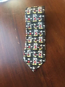 MICKEY UNLIMITED - Corbata Mickey Mouse Negra Gris Cuadros Novedad 100% Seda - Imagen 1 de 3