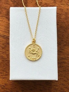 925 Sterling Silver Gold Leo Zodiac Pendant Necklace Women Girls 15mm/0.59" 18" - Picture 1 of 10