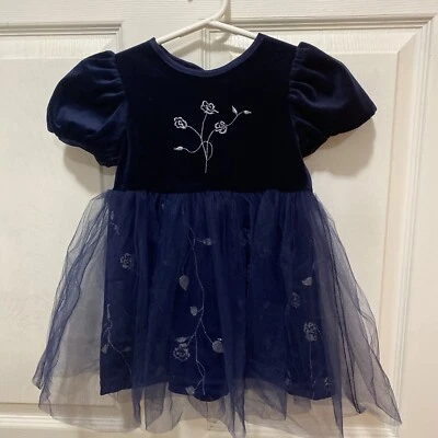 Vintage Expressions Toddler  Dress girls size 3T midnight blue holiday  velvet - Image 1 of 4