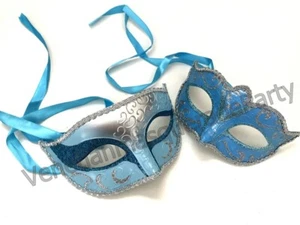 Turquoise Masquerade ball mask Pair Costume Dress up Burlesque Birthday Party  - Picture 1 of 7