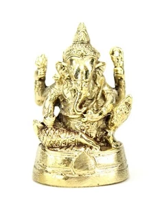 Buddhist & Hindu Amulet - Brass Metal Seated Ganesh Amulet / Statue - NG3 Gold - Picture 1 of 3