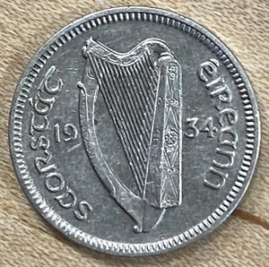1934 Ireland 3 Pence Coin KM#4 “Low Mintage of only 800,000”  SB6963 - Bild 1 von 2