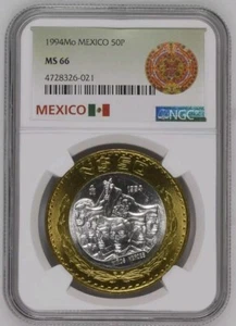 Mexico 1994 N$50 Pesos Silver Center Coin Bimetallic Niños Heroes NGC MS 66 - Picture 1 of 2