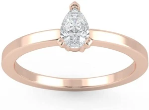 Anillo solitario de compromiso de diamantes creado en laboratorio con forma de pera de oro 14 K de 1/4 quilates - Imagen 1 de 30