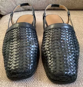 Diane Ferrari Women's Slingback Sandals Navy Blue Woven Leather SlipOn Size 5.5M - Picture 1 of 9