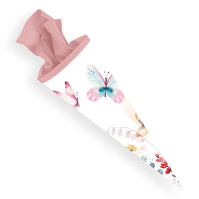 itenga Schultüte Zuckertüte 70cm rund Schmetterling Filzverschluss rosa Mädchen