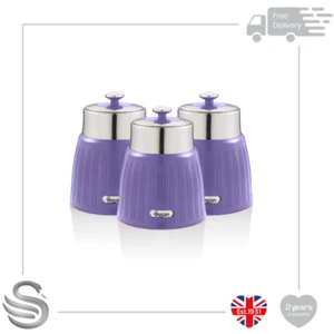 Swan Retro 3 Piece Canister Set Chrome Airtight Lid Lock Stainless Steel Storage - Picture 1 of 4