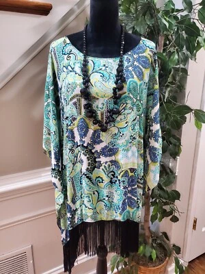Slinky Brand Womens Multicolor Paisley Print Polyester Round Neck Blouse Size 3X - Image 1 of 4