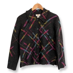 Talbots Womens Black Muti Color 100% Wool Sweater Jacket Fall Size Petite Small - Picture 1 of 8