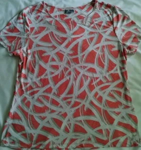 WOMEN JM COLLECTION WHITE CORAL LIQUID KNIT PULL-ON SHORT SLEEVE BLOUSE TOP PL - Picture 1 of 9