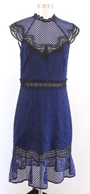 Saylor Free People Navy Blue Black Lace Ruffle Open Back Dress Size L Cocktail - Image 1 of 4