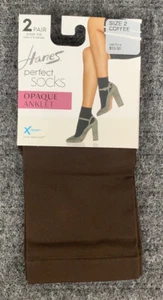 Hanes Perfect Socks Opaque Anklet Womens Size 2 (9-12) Coffee Sheer Toe 2 Pair - Picture 1 of 10