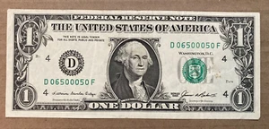 1985 $1 DOLLAR CLEVELAND FANCY SERIAL NUMBER NOTE D 065 000 50 F - Picture 1 of 2