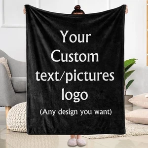 Personalized Photo Fleece Blanket Custom Name Logo Blanket For Family Pet - Picture 1 of 4