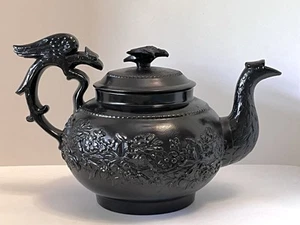 Antique Black Basalt Teapot With Eagle Handle - Picture 1 of 21